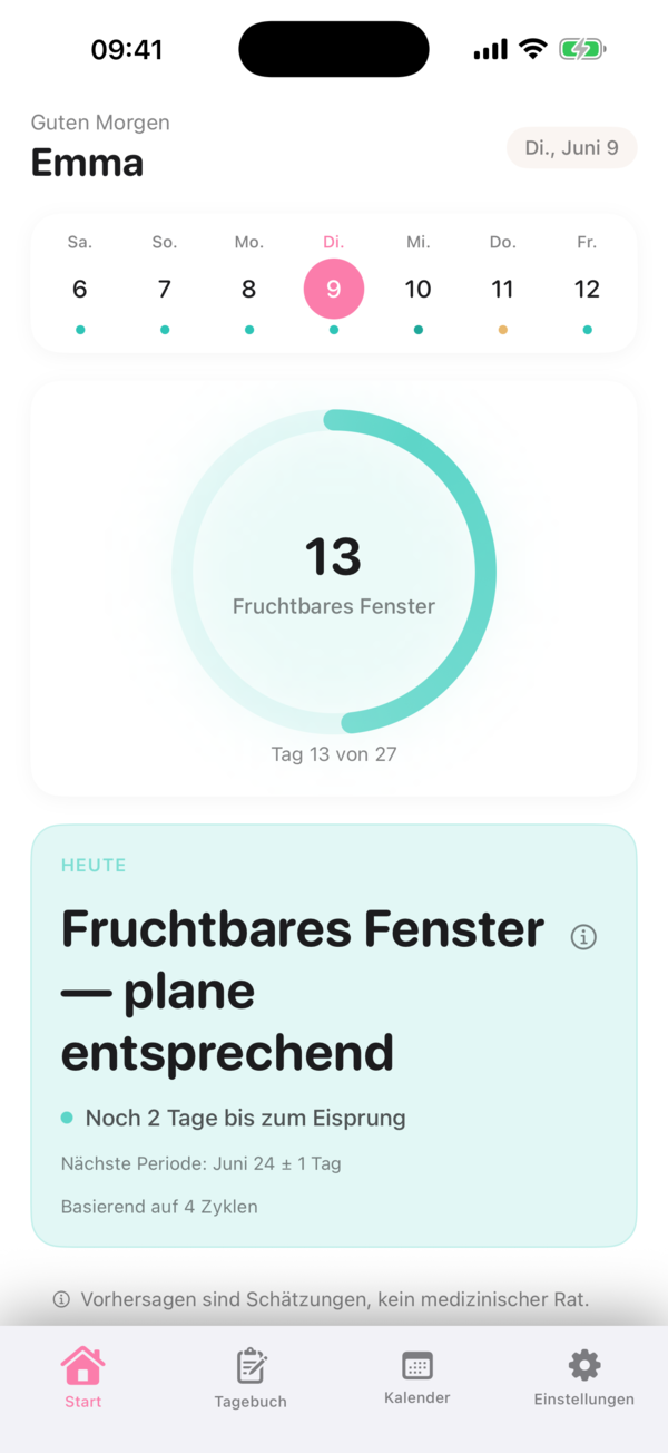 Ovaly home screen in German