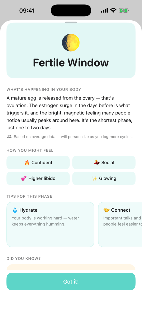 Ovaly daily log for mood, flow and symptoms